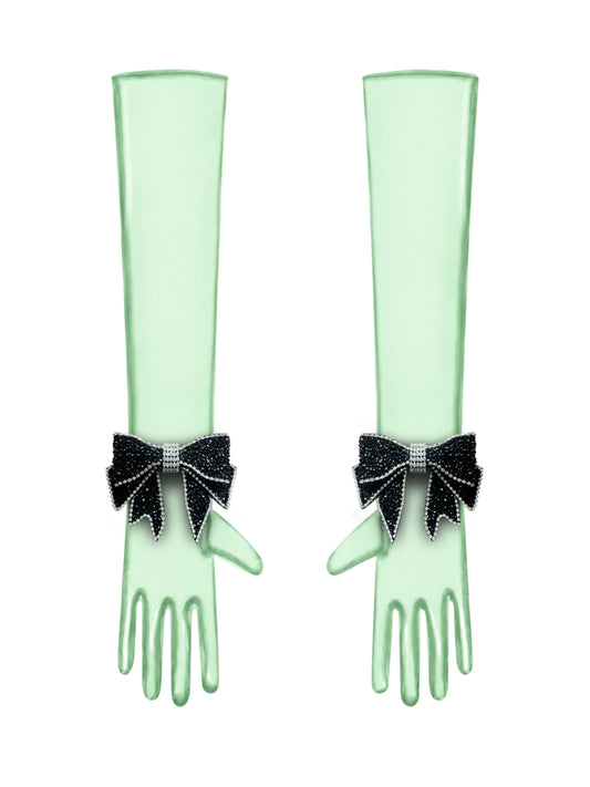Crystal Black Bow Mint Gloves
