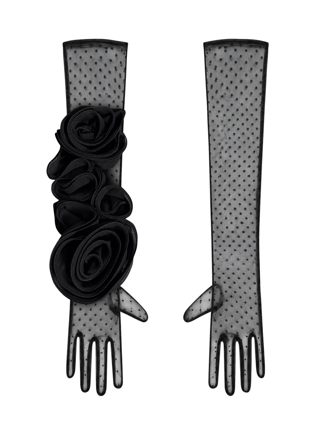 Long Polka Dot Black Gloves