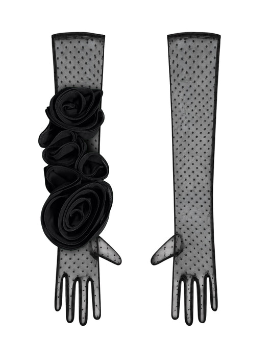 Long Polka Dot Black Gloves