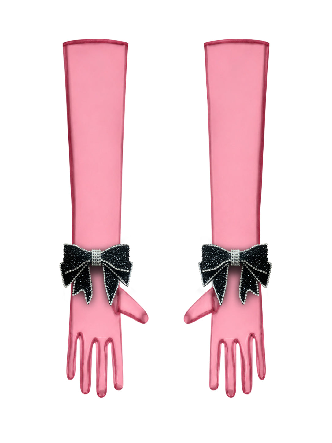 Crystal Black Bow Light Red Chic Gloves