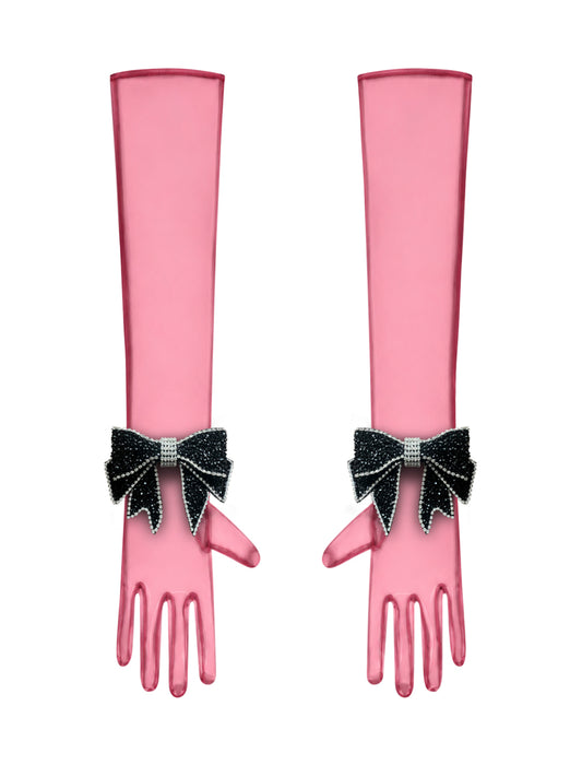 Crystal Black Bow Light Red Chic Gloves