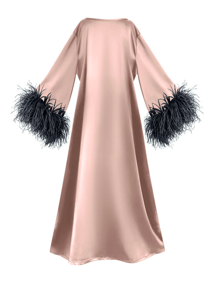 Dusky Pink Island Dress With Black Feathers