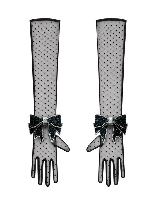 Crystal Black Bow Chic Gloves