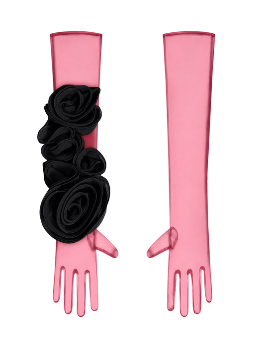 Red Gloves With Black Flower