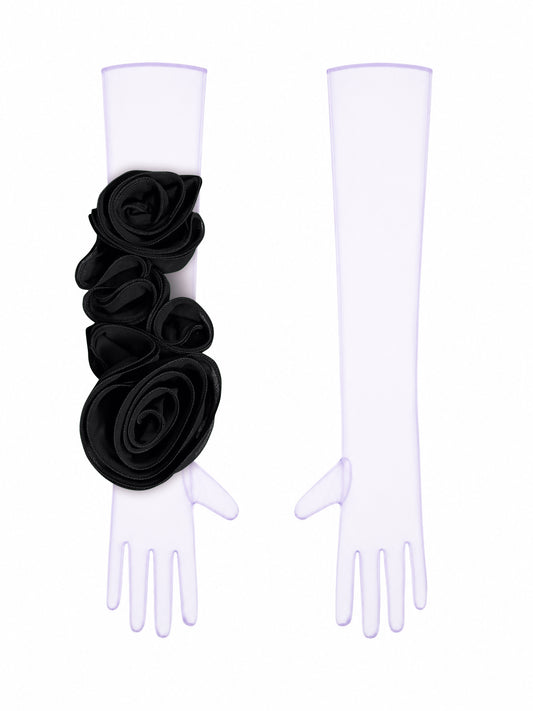 Lilac Gloves With Black Flower