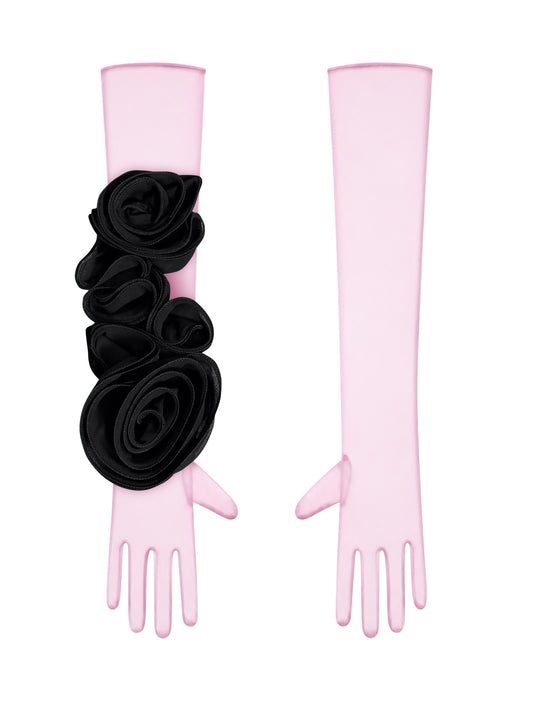 Light Pink Gloves With Black Flower