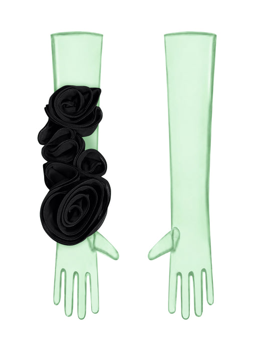 Green Gloves With Black Flower