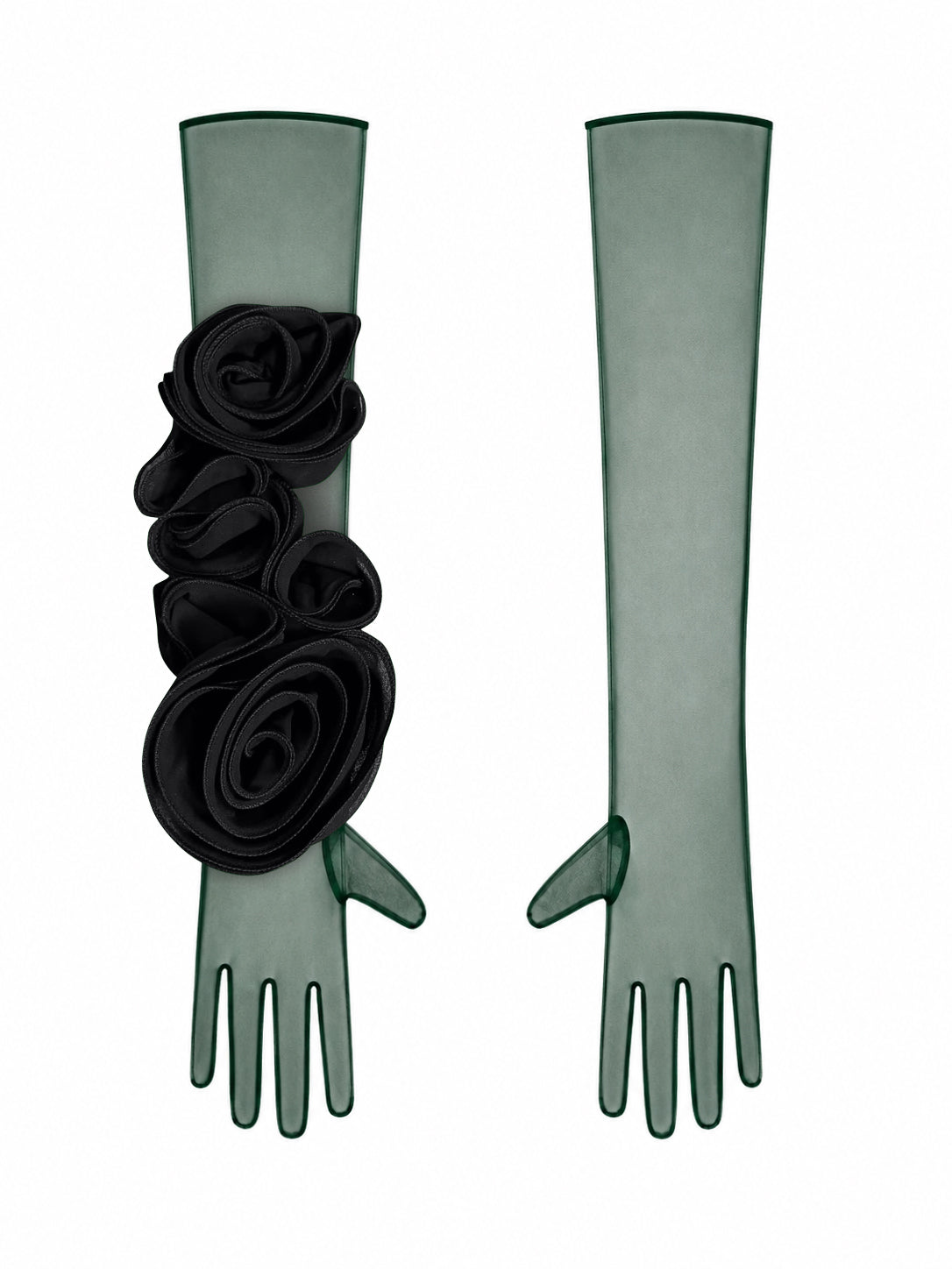 Dark Green Gloves With Black Flower