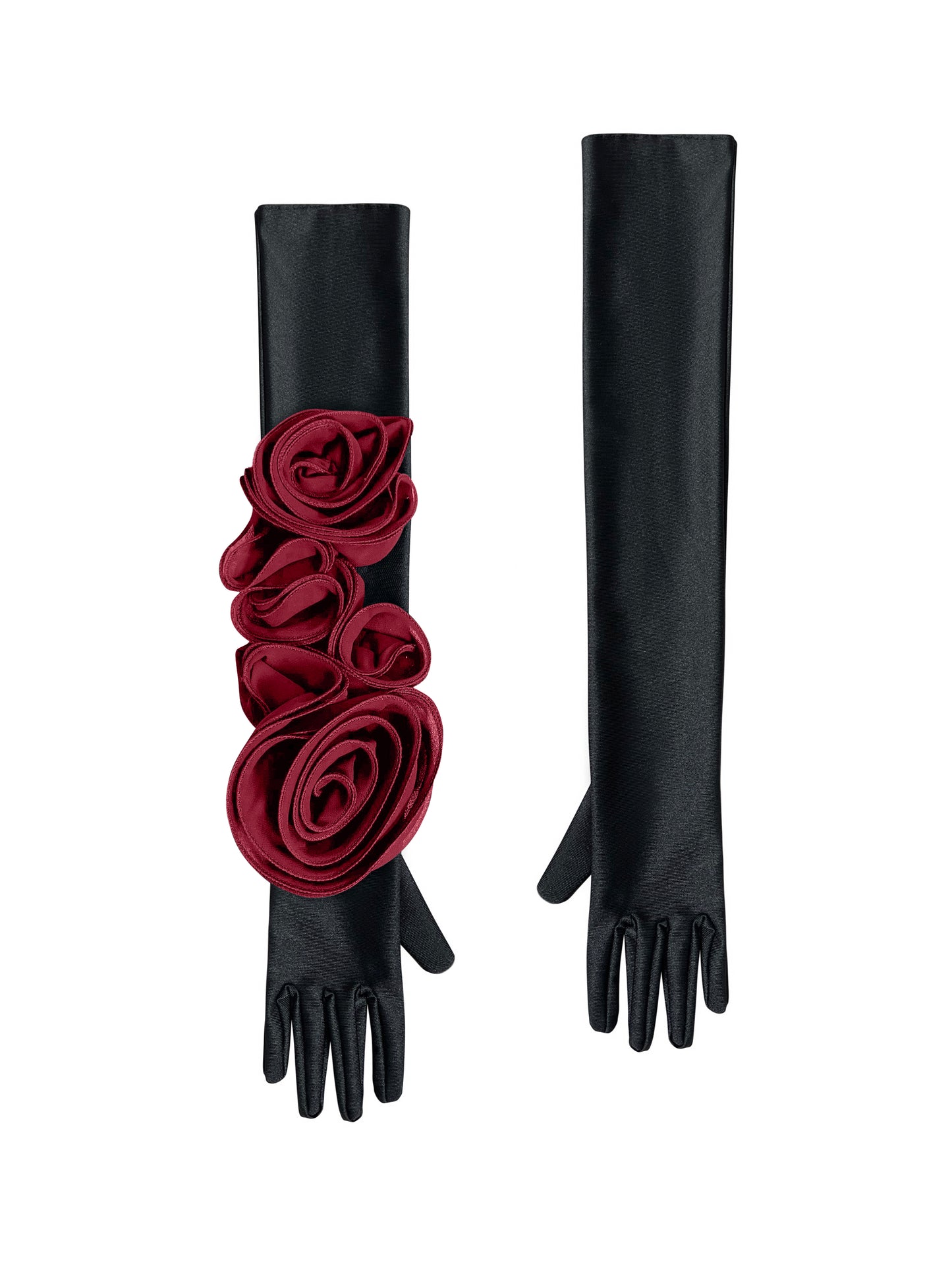 Chic Black Gloves With Burgundy Roses