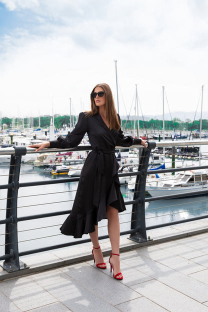 Black Clarice Midi Wrap Dress