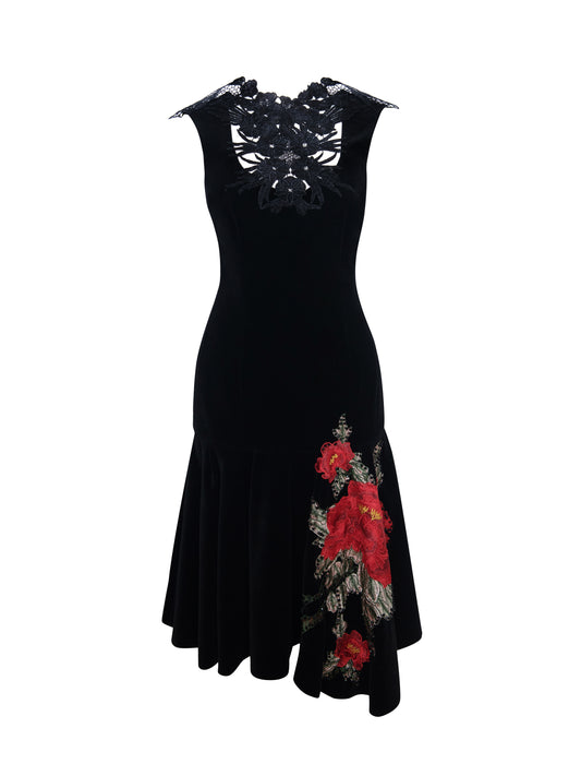 Asymmetric Black Velvet Dress