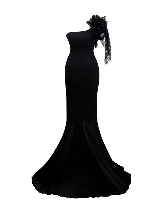 Black Widow One Shoulder Gown