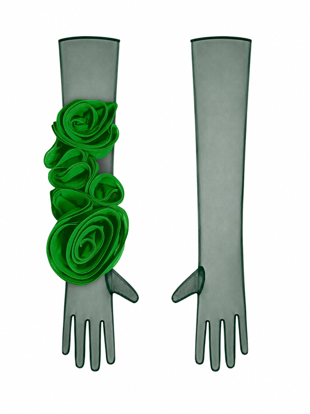 Dark Green Gloves With Green Flower