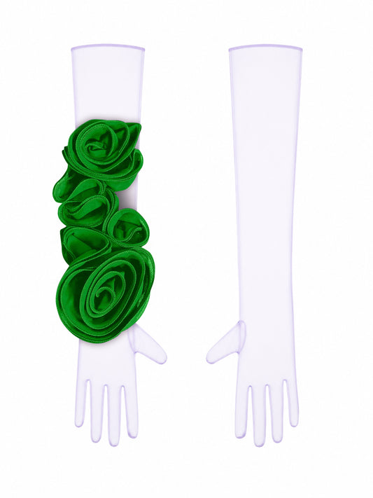 Lilac Gloves With Green Flower