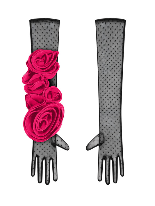 Long Polka Dot Black And Pink Gloves