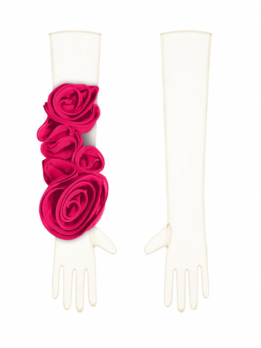 Champagne Gloves With Fuchsia Flower