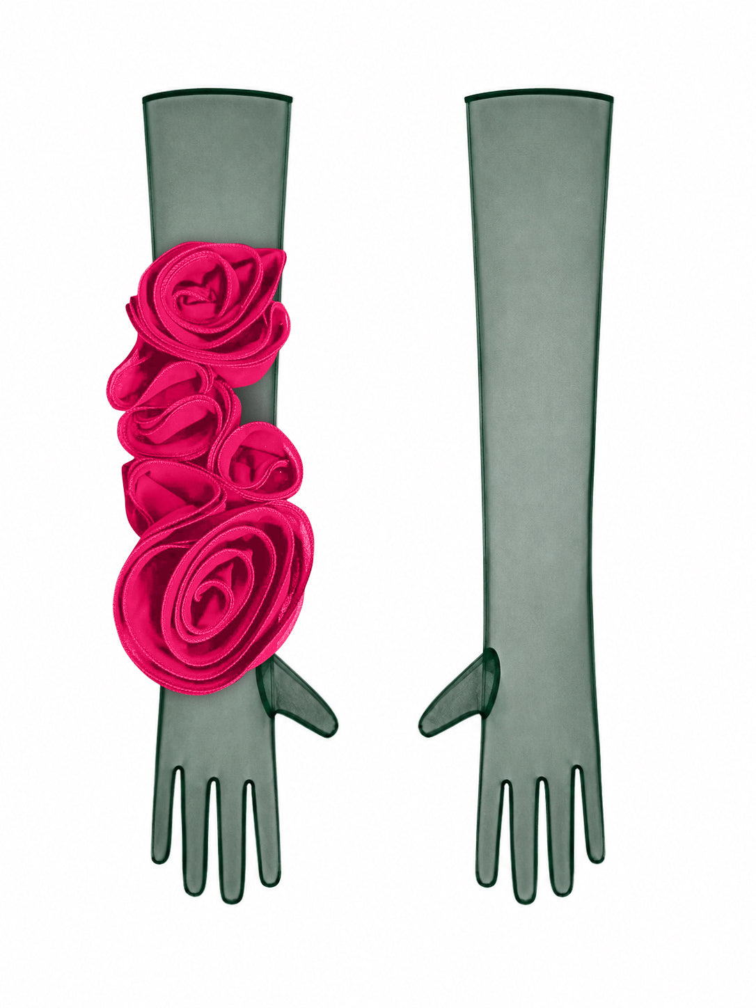 Dark Green Gloves With Fuchsia Flower