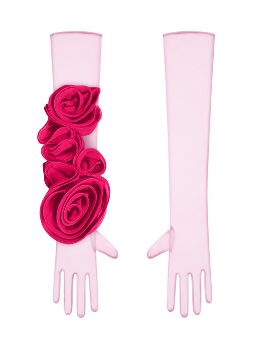 Light Pink Gloves With Fuchsia Flower