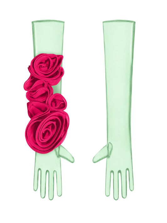 Green Gloves With Fuchsia Flower