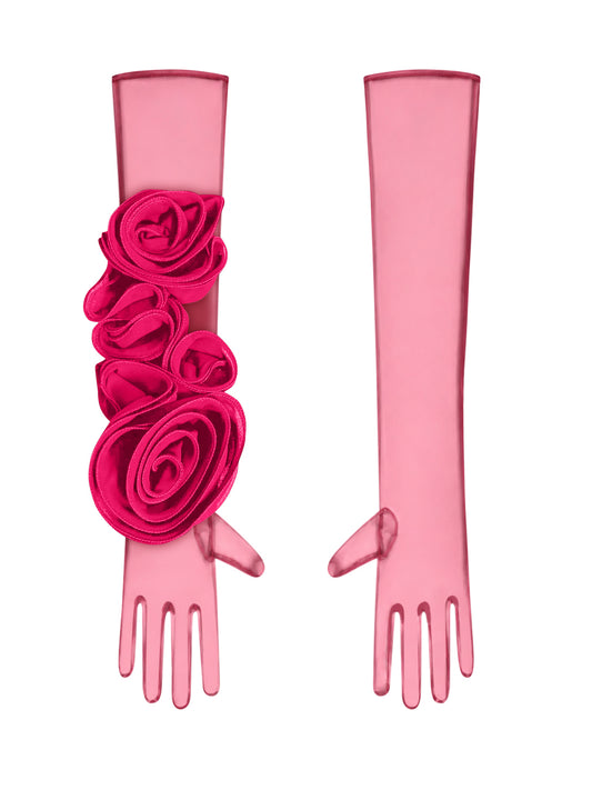 Red Gloves With Fuchsia Flower