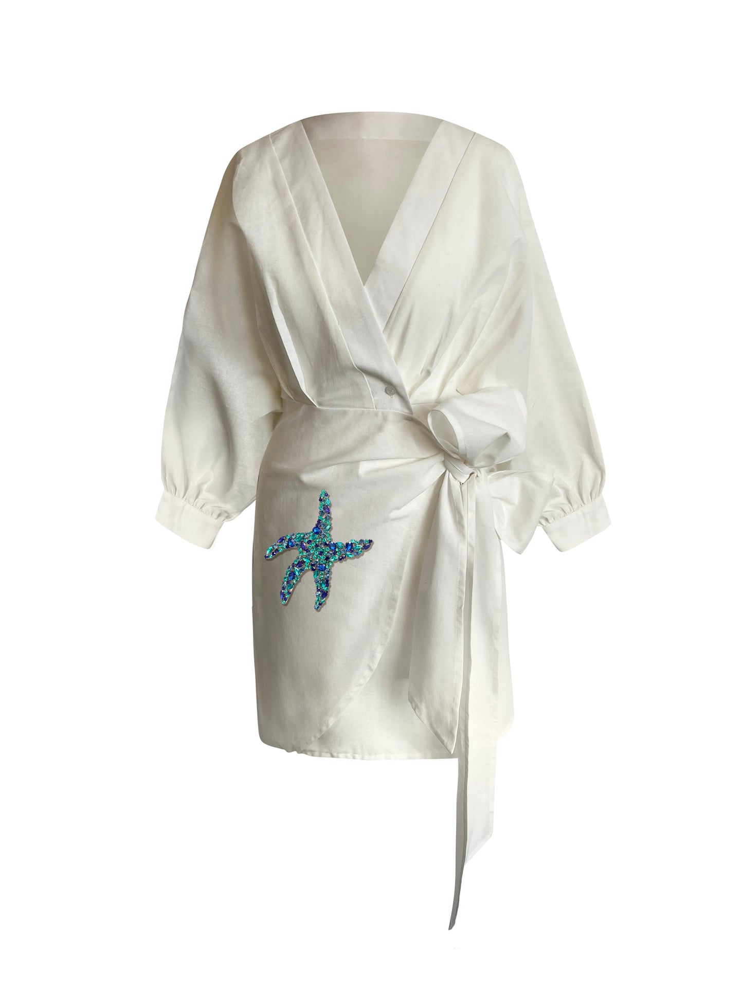 Ibiza Dress Ivory With Blue Starfish Rhinestones