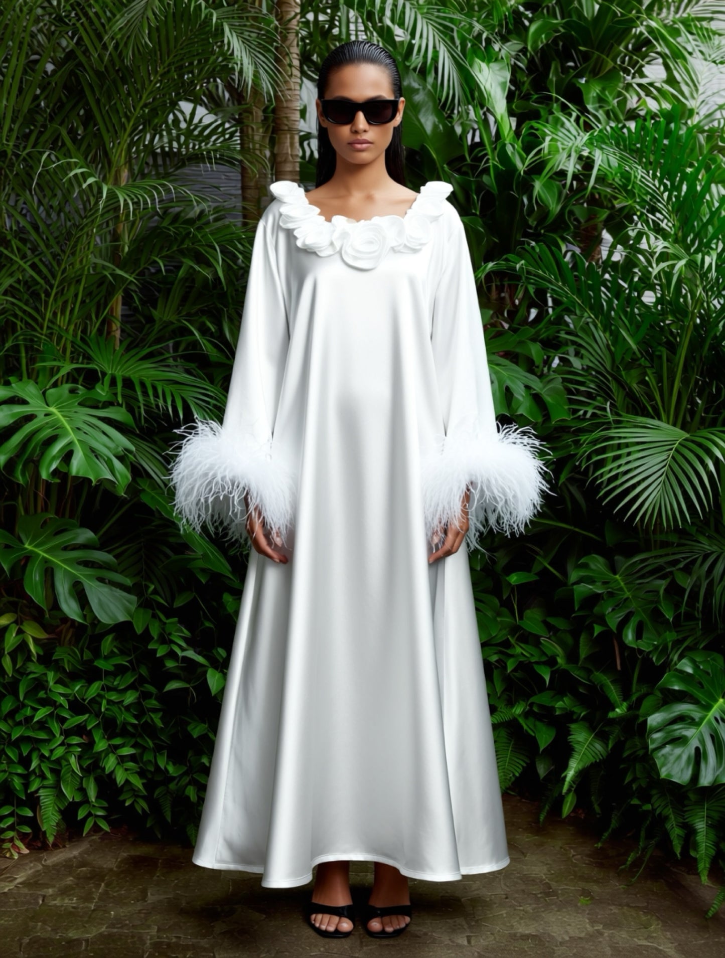 White Orchid Flowers Dress