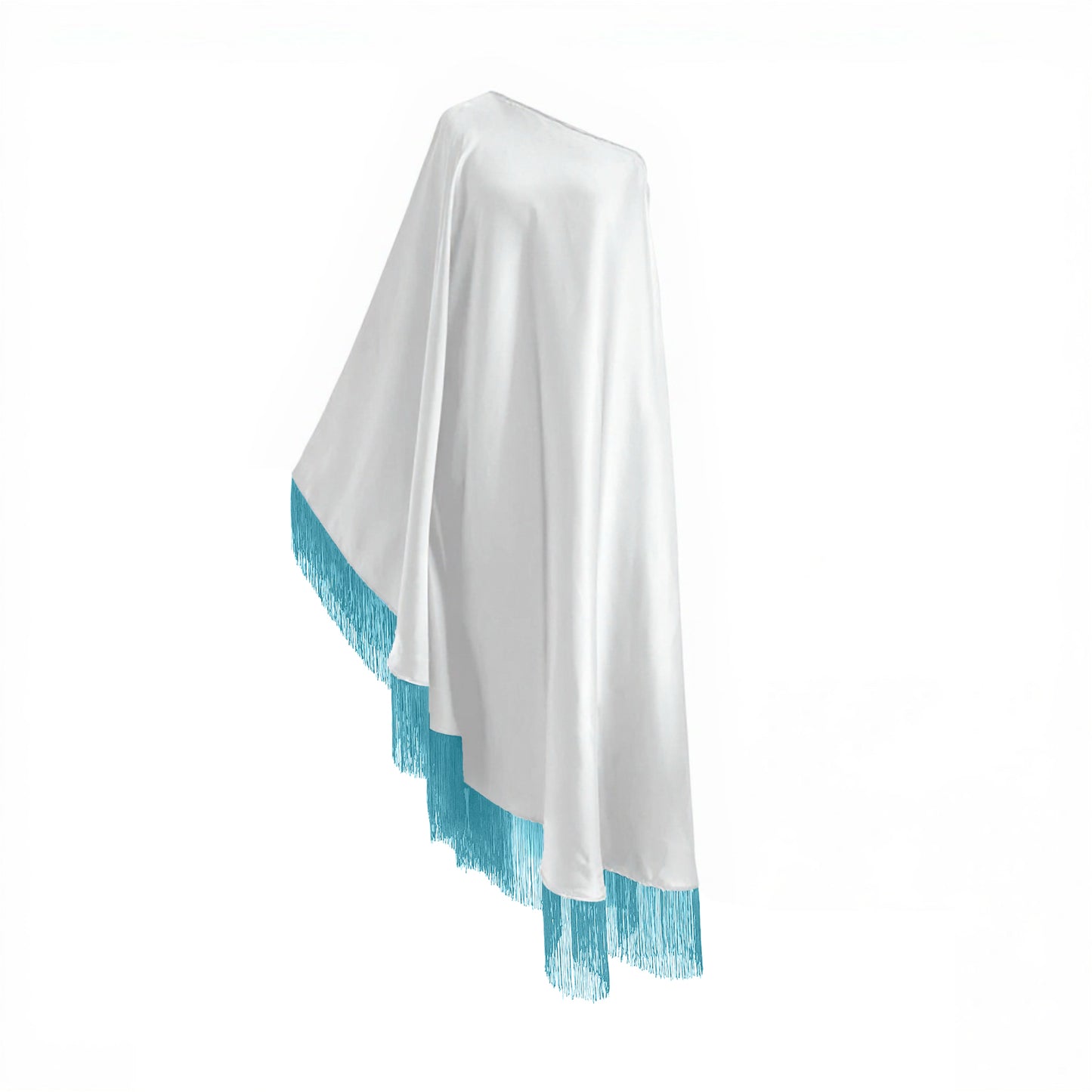 Off Shoulder Glam Baby Blue Fringe Maxi Dress