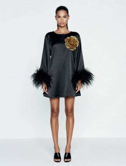 Jess Mini Little Black Party Dress With Gold Sequin Flower