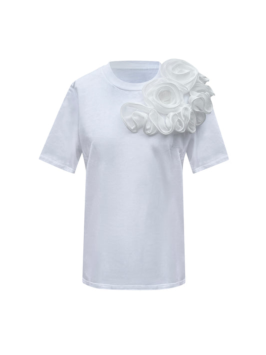 White Side Rose Summer Cotton T-Shirt