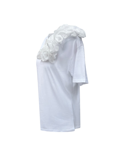 White Side Rose Summer Cotton T-Shirt