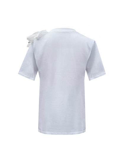 White Side Rose Summer Cotton T-Shirt