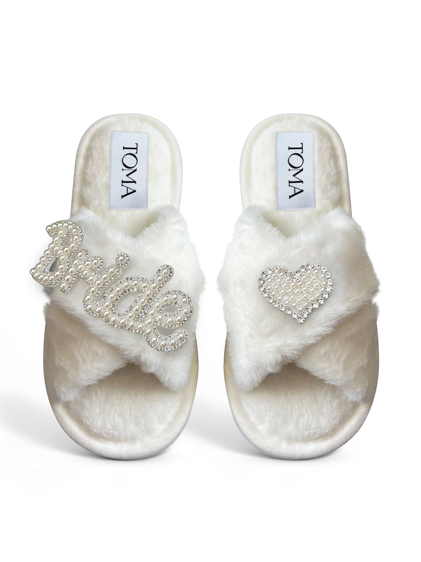 Bridal Faux Fur White Slippers Bride