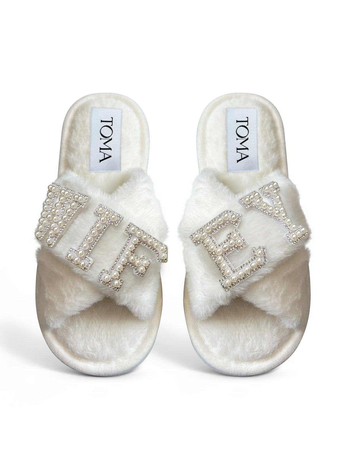 Bridal Faux Fur White Slippers "Wifey"