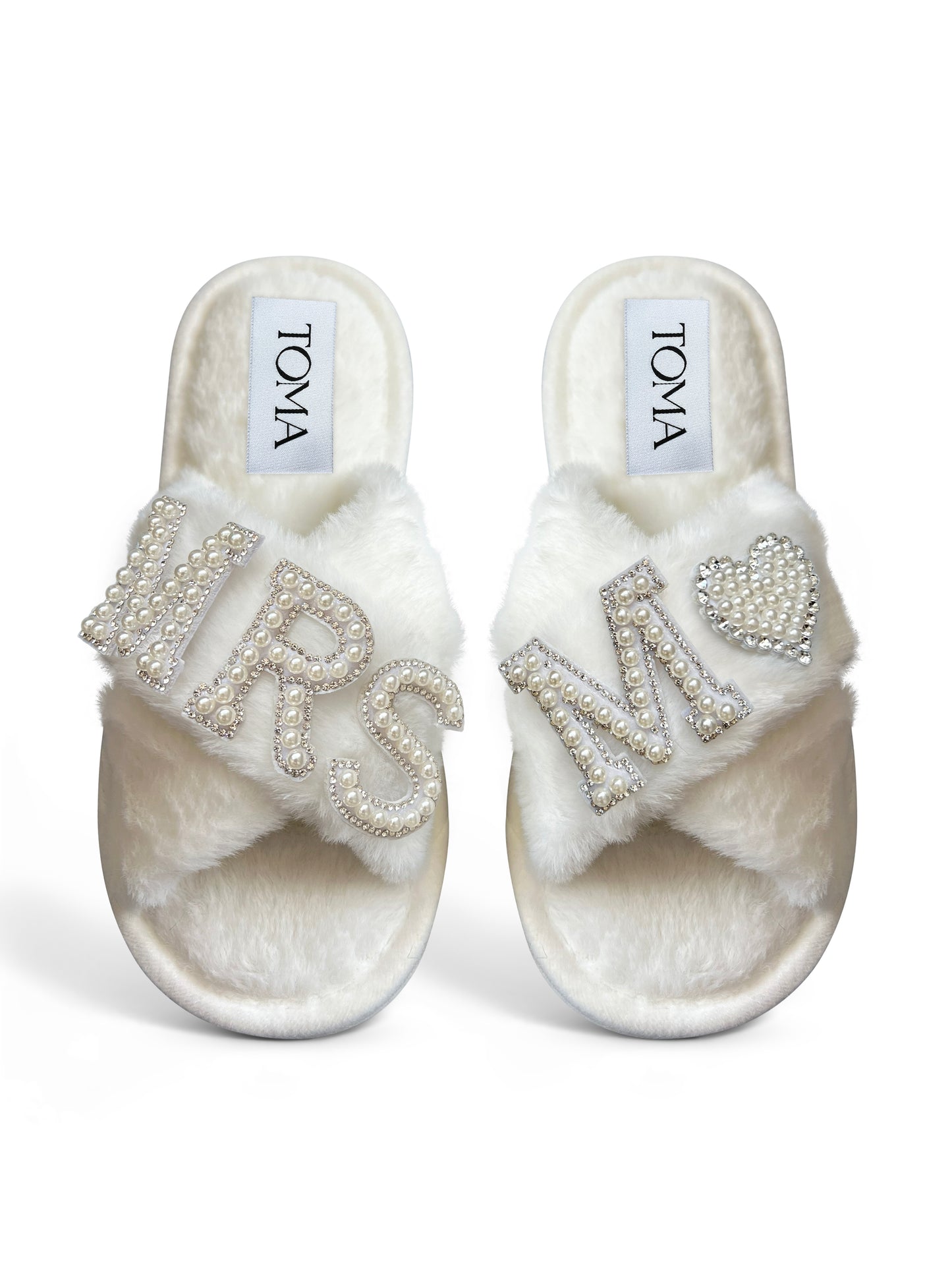 Bridal Faux Fur White Slippers Mrs M