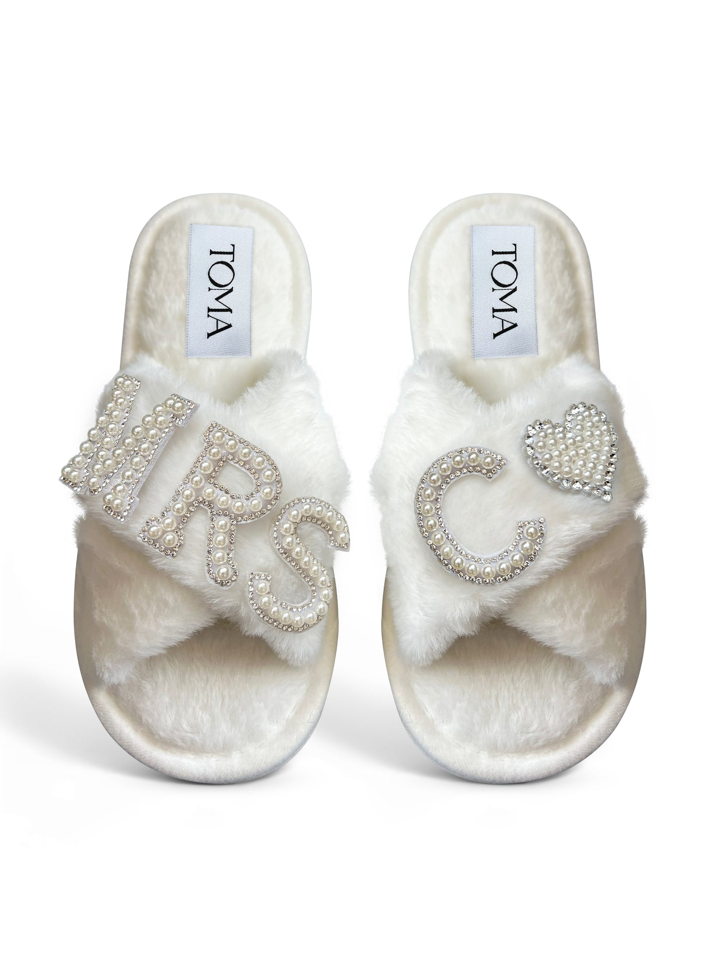 Bridal Faux Fur White Slippers Mrs C