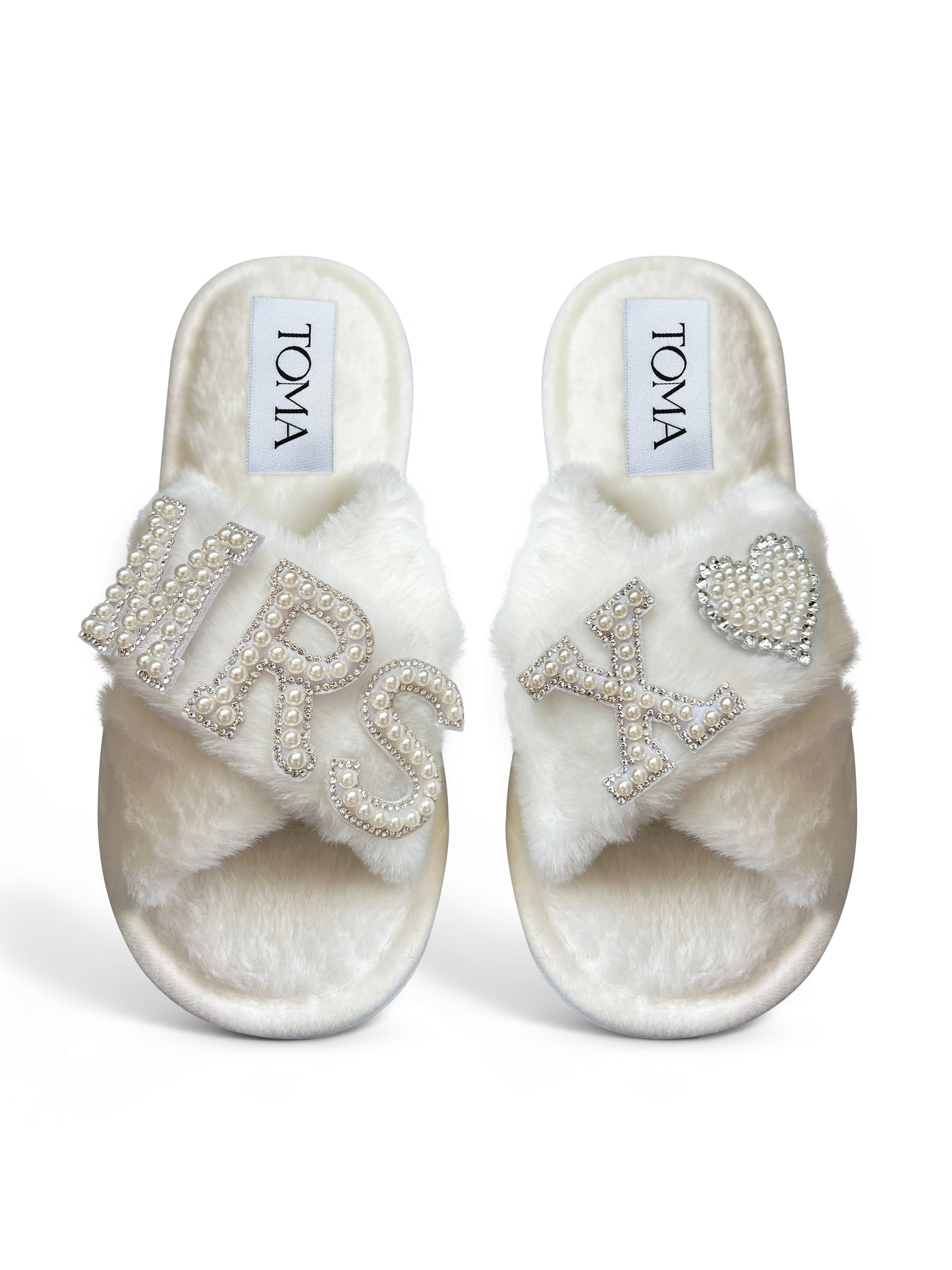 Bridal Faux Fur White Slippers Mrs X