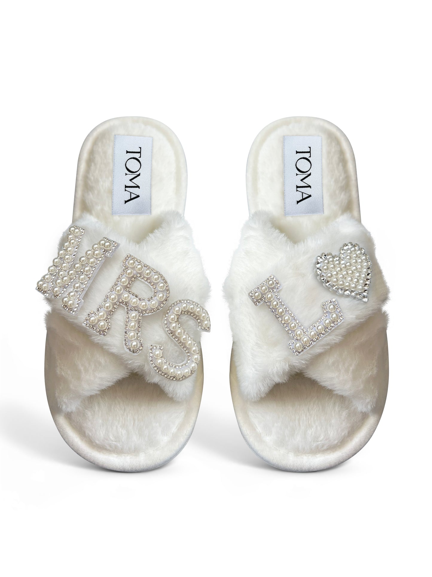 Bridal Faux Fur White Slippers Mrs L