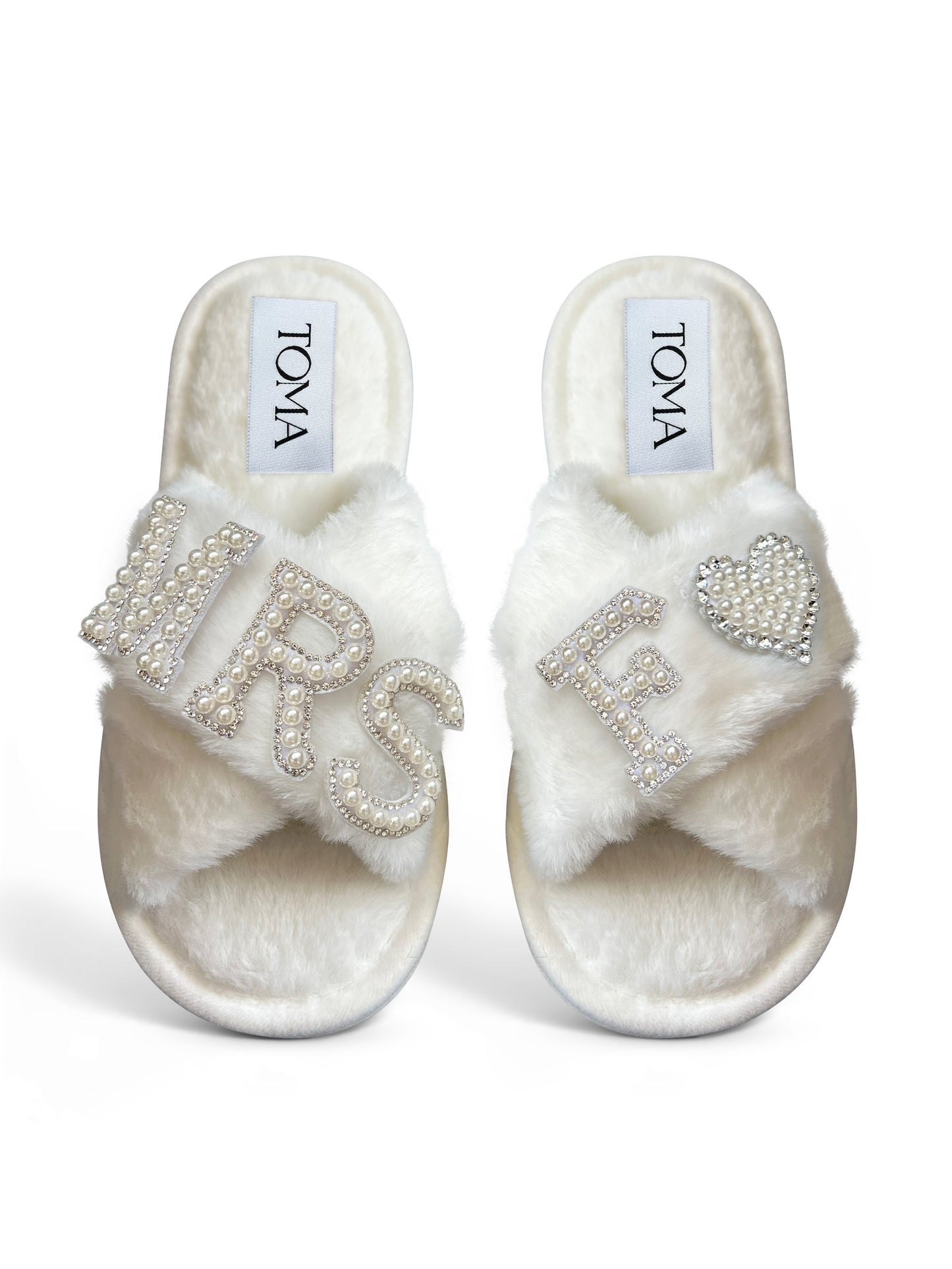 Bridal Faux Fur White Slippers Mrs F