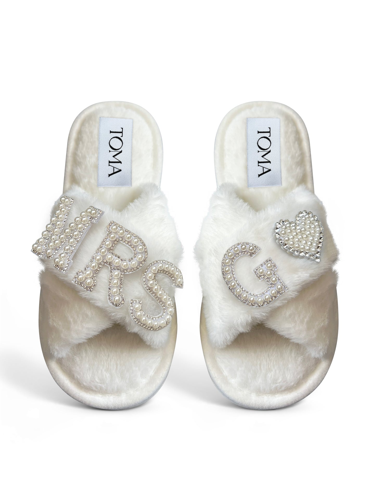 Bridal Faux Fur White Slippers Mrs G