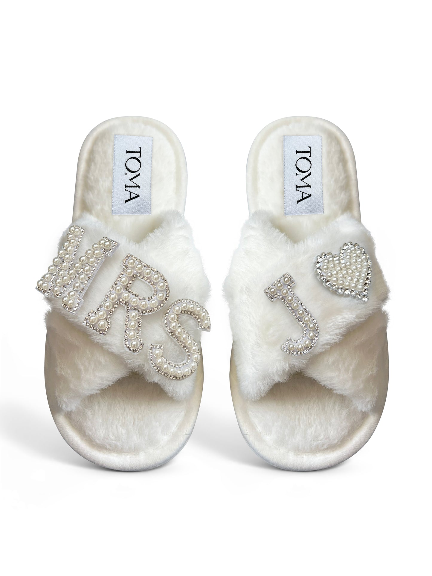 Bridal Faux Fur White Slippers Mrs J