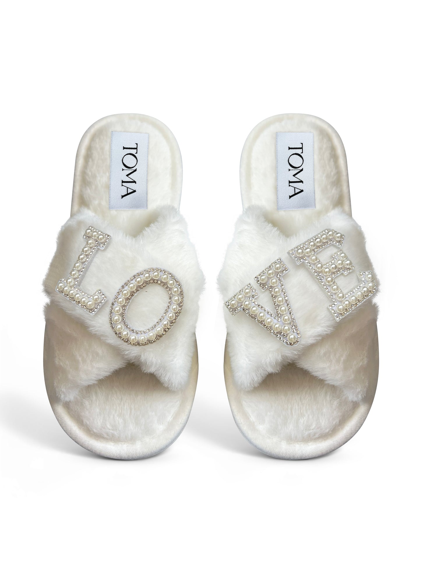 Bridal Faux Fur White Slippers "LOVE"
