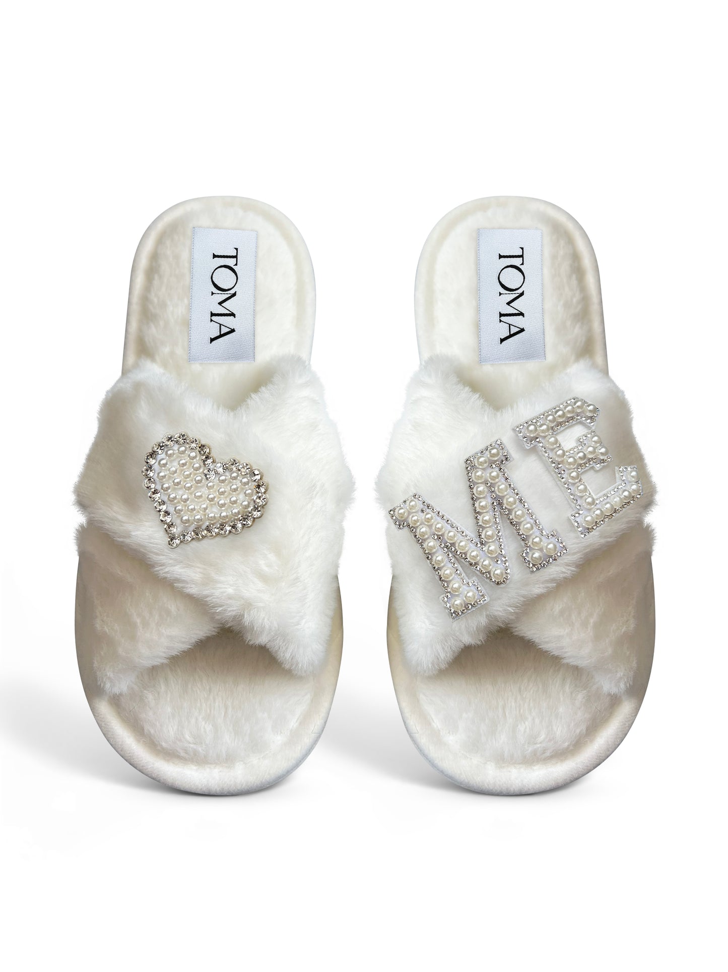 Bridal Faux Fur White Slippers "I Love Me"