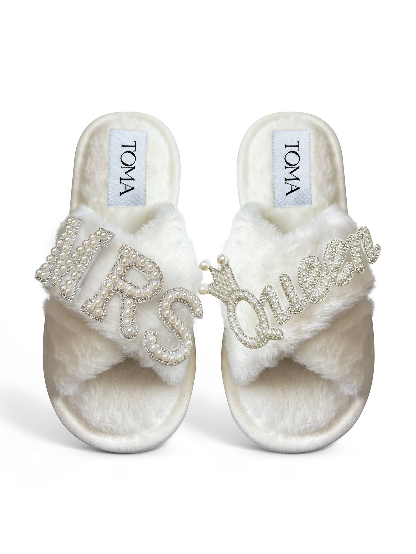 Bridal Faux Fur White Slippers "Mrs Queen"
