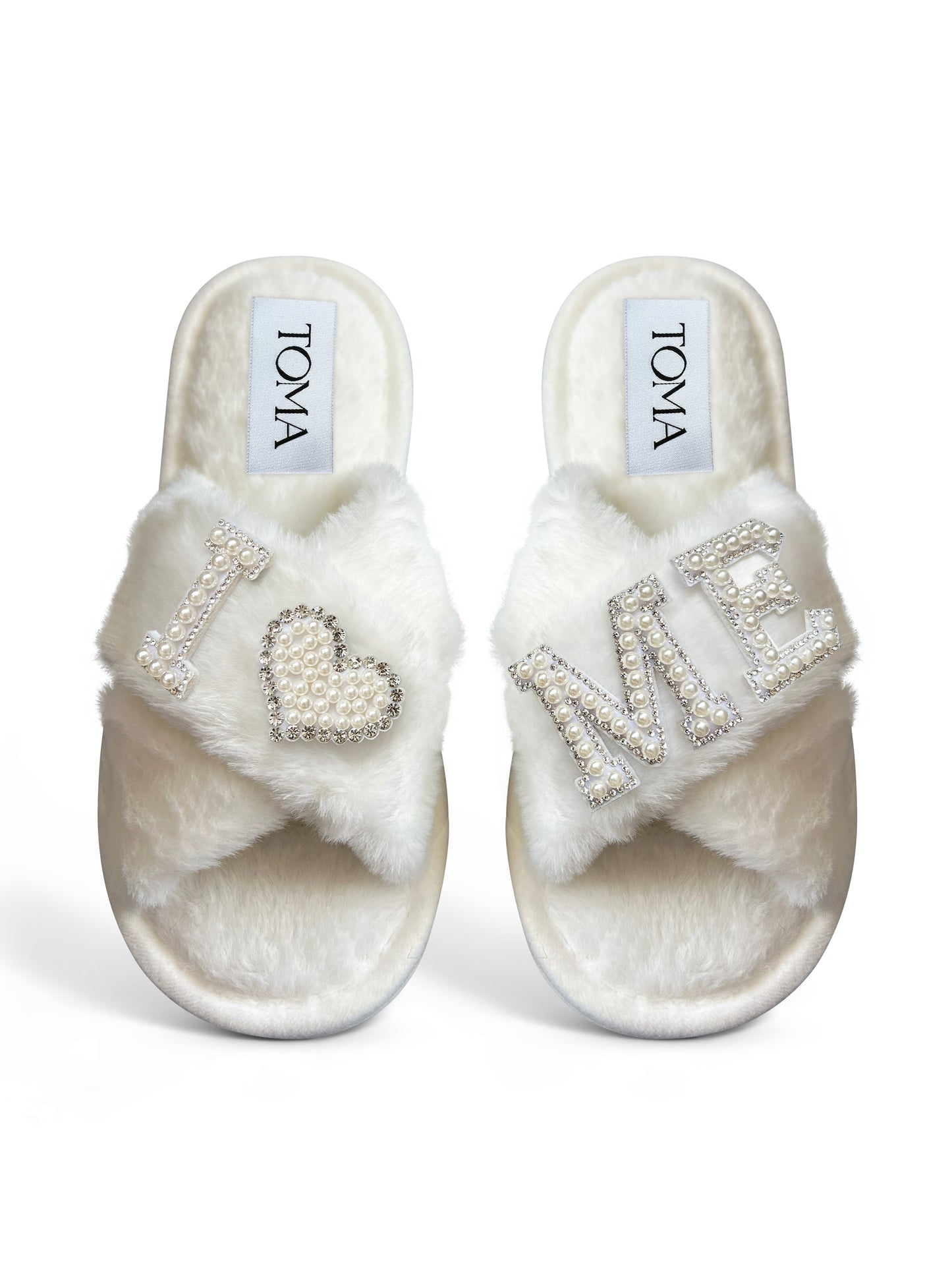 Bridal Faux Fur White Slippers "I Love Me"