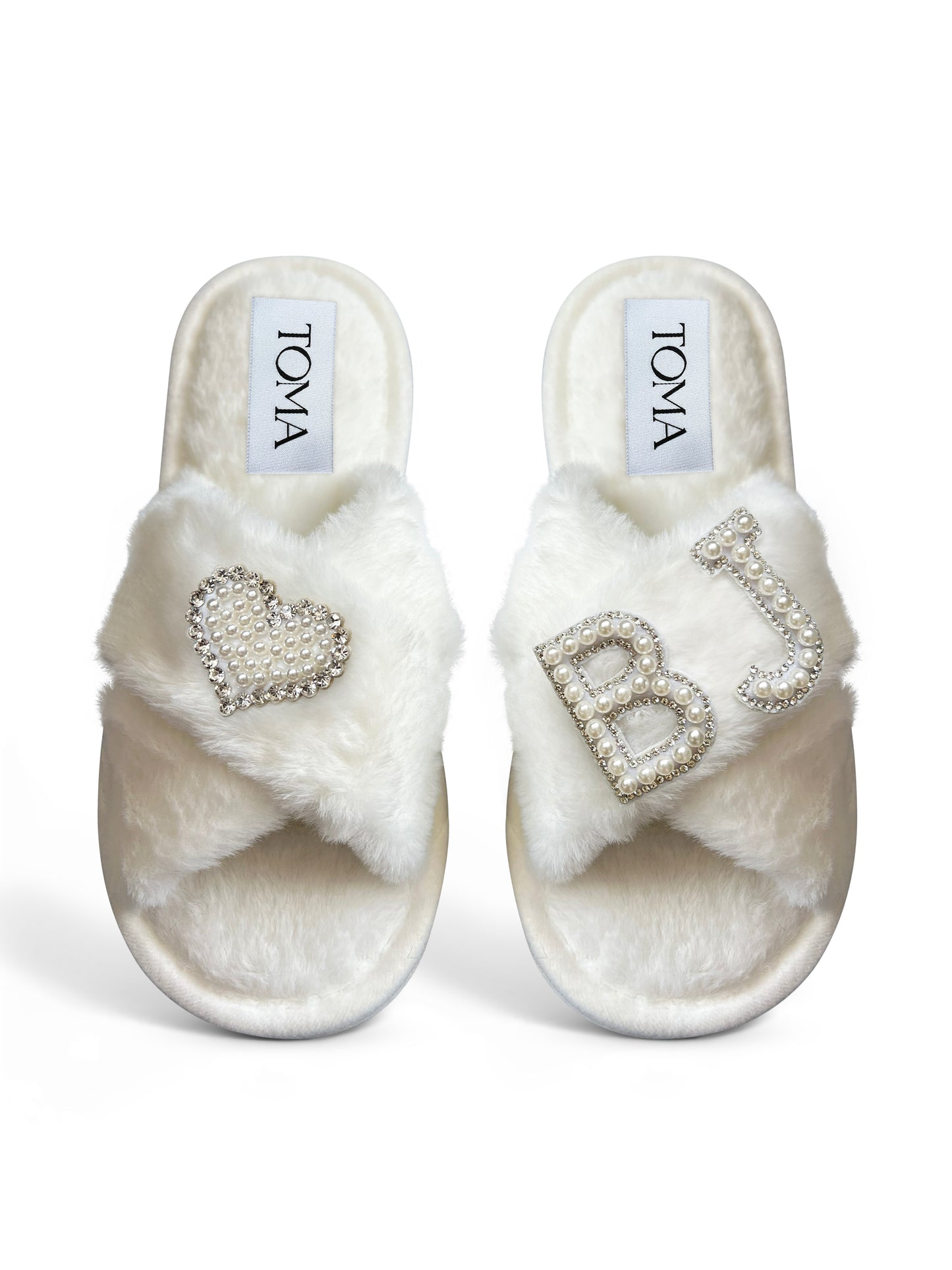 Bridal Faux Fur White Slippers "Heart BJ"