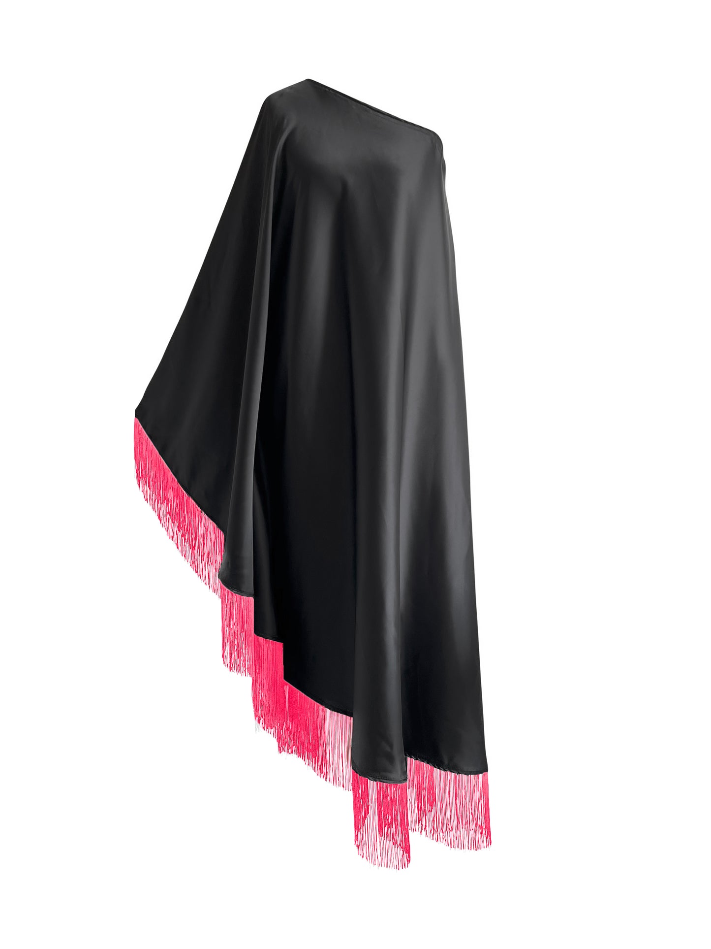 Off Shoulder Glam Neon Pink Fringe Maxi Dress