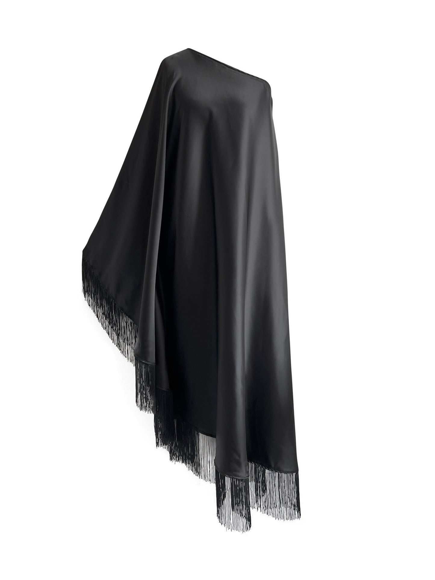 Off Shoulder Glam Black Fringe Maxi Dress