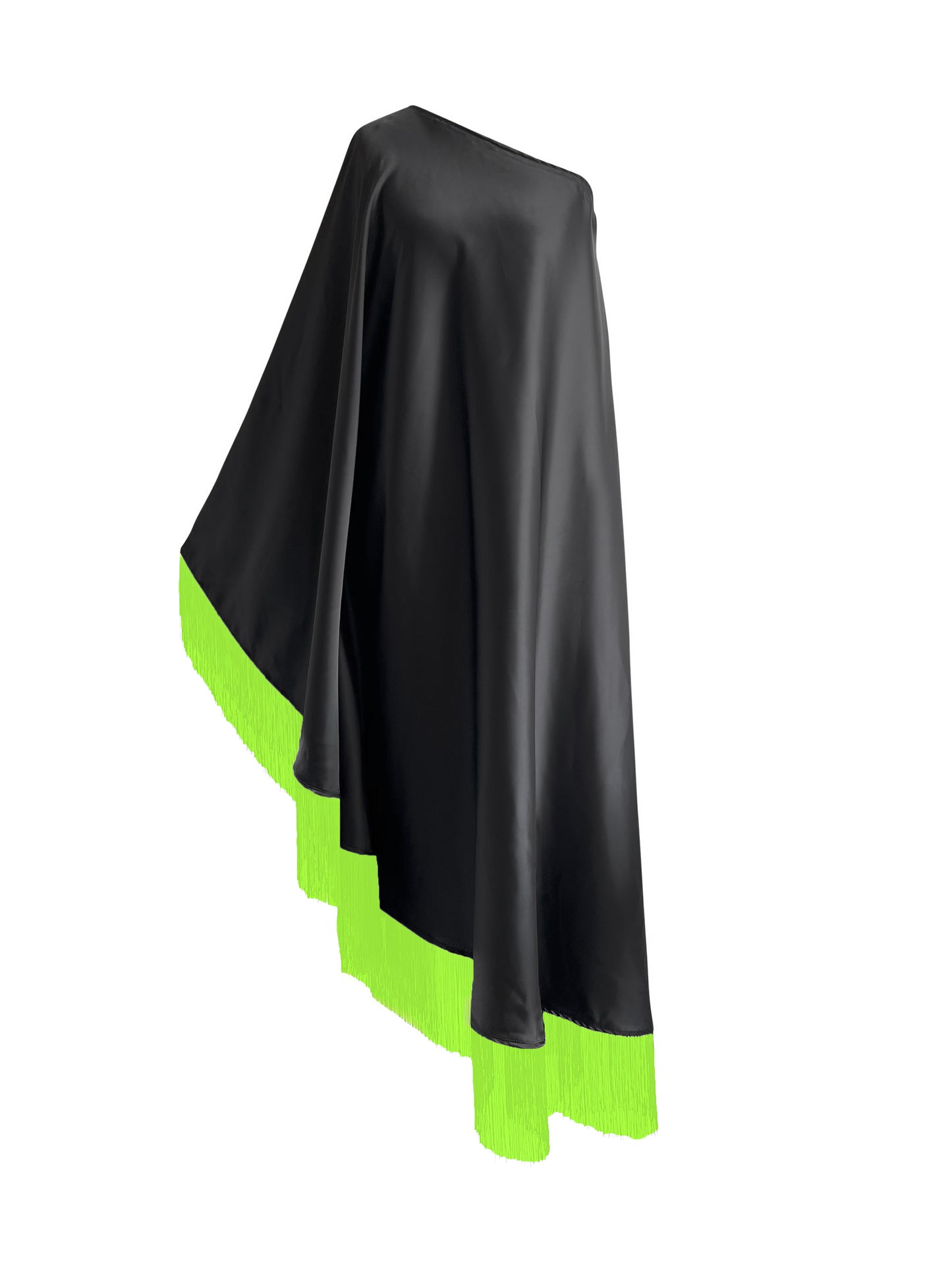 Off Shoulder Glam Neon Green Fringe Maxi Dress