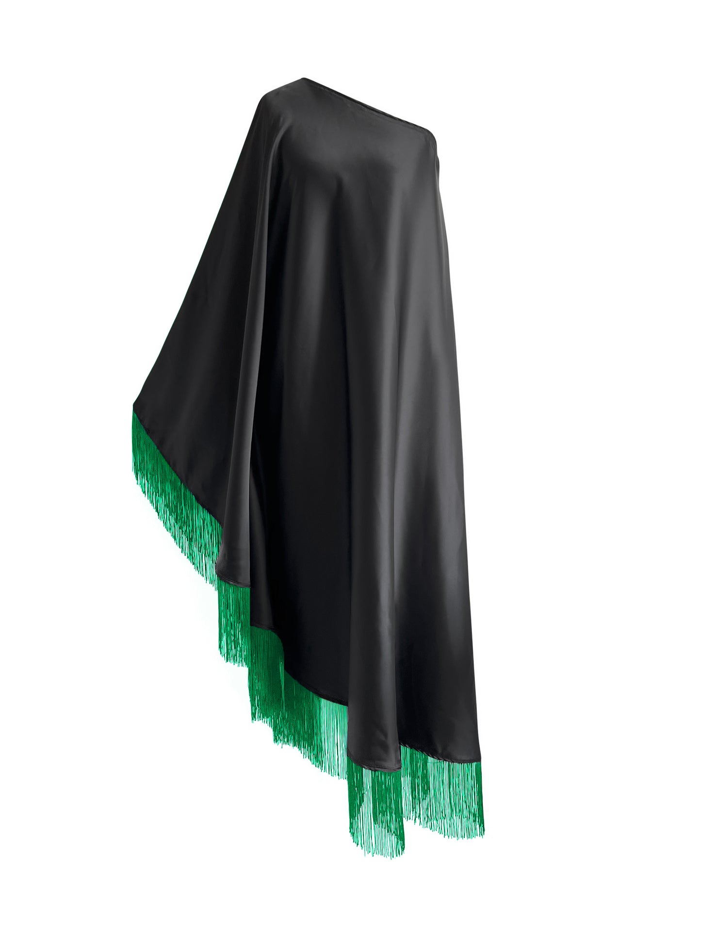 Off Shoulder Glam Green Fringe Maxi Dress