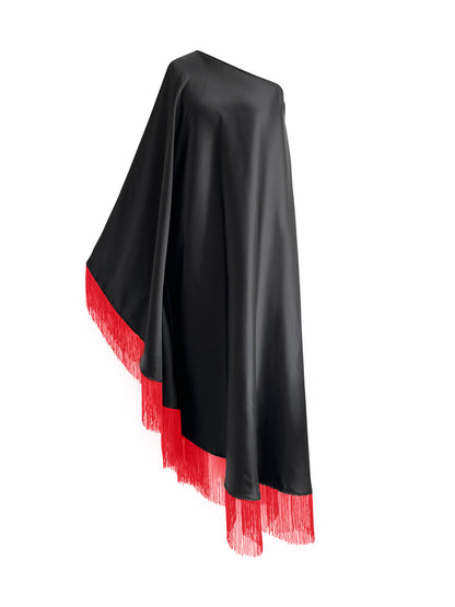 Off Shoulder Glam Red Fringe Maxi Dress